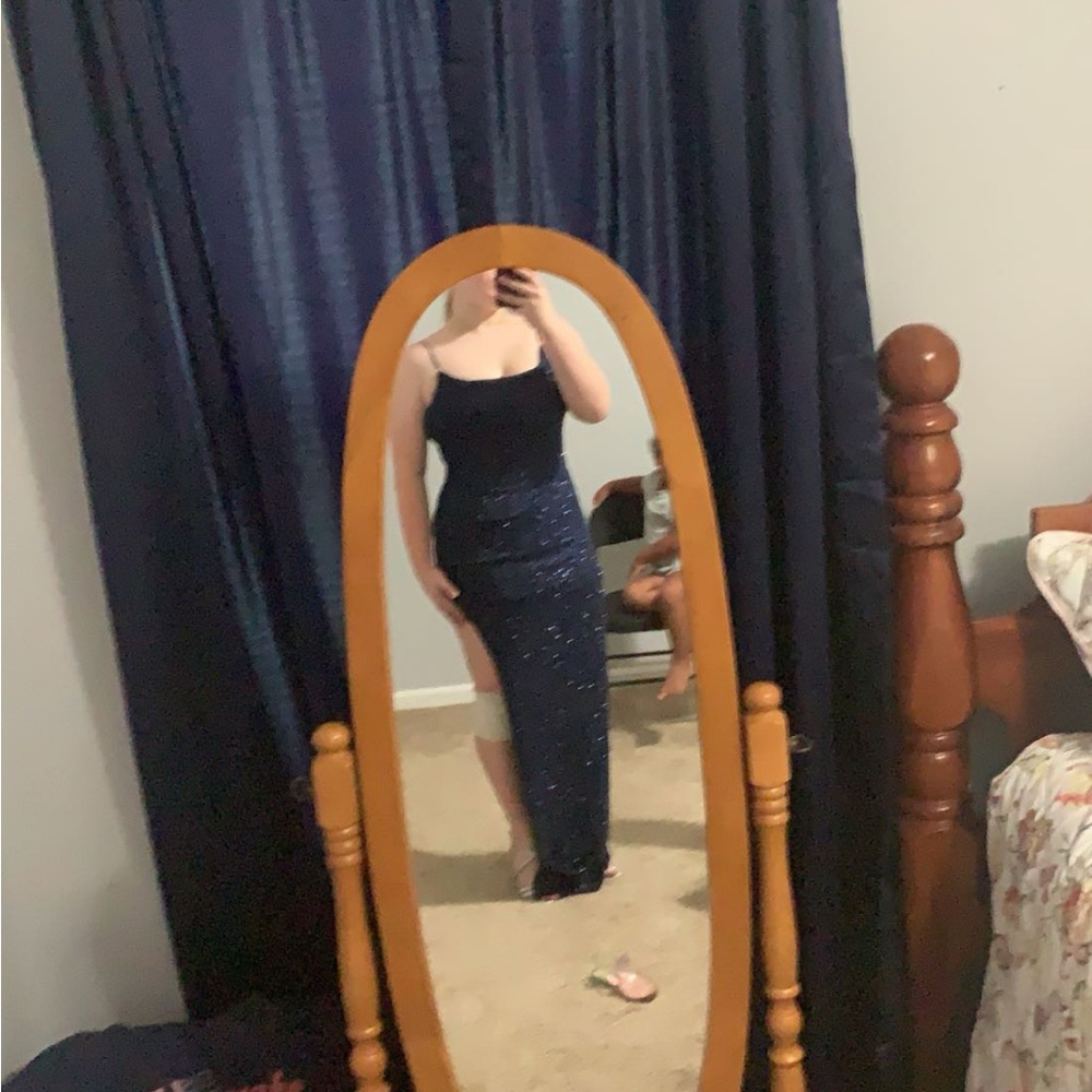 Elegant Navy Blue Sequin Gown